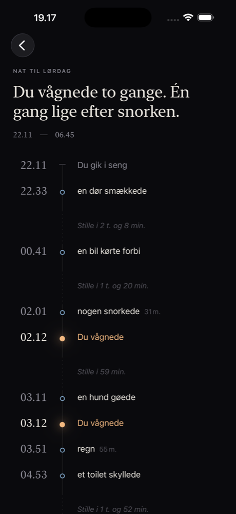 Bedside om morgenen: nattens tidslinje